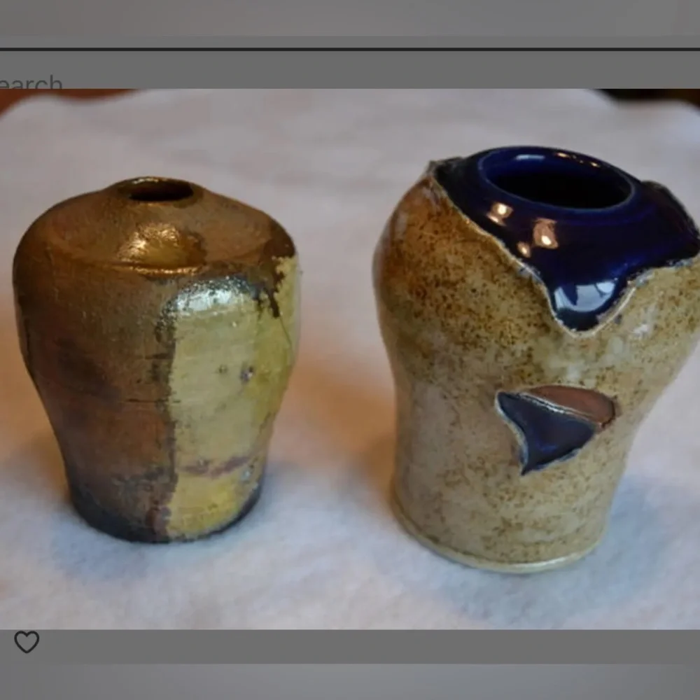 Vintage Raku ceramic vases cobalt blue beige brown home earthy decor bundle set - Picture 2 of 5